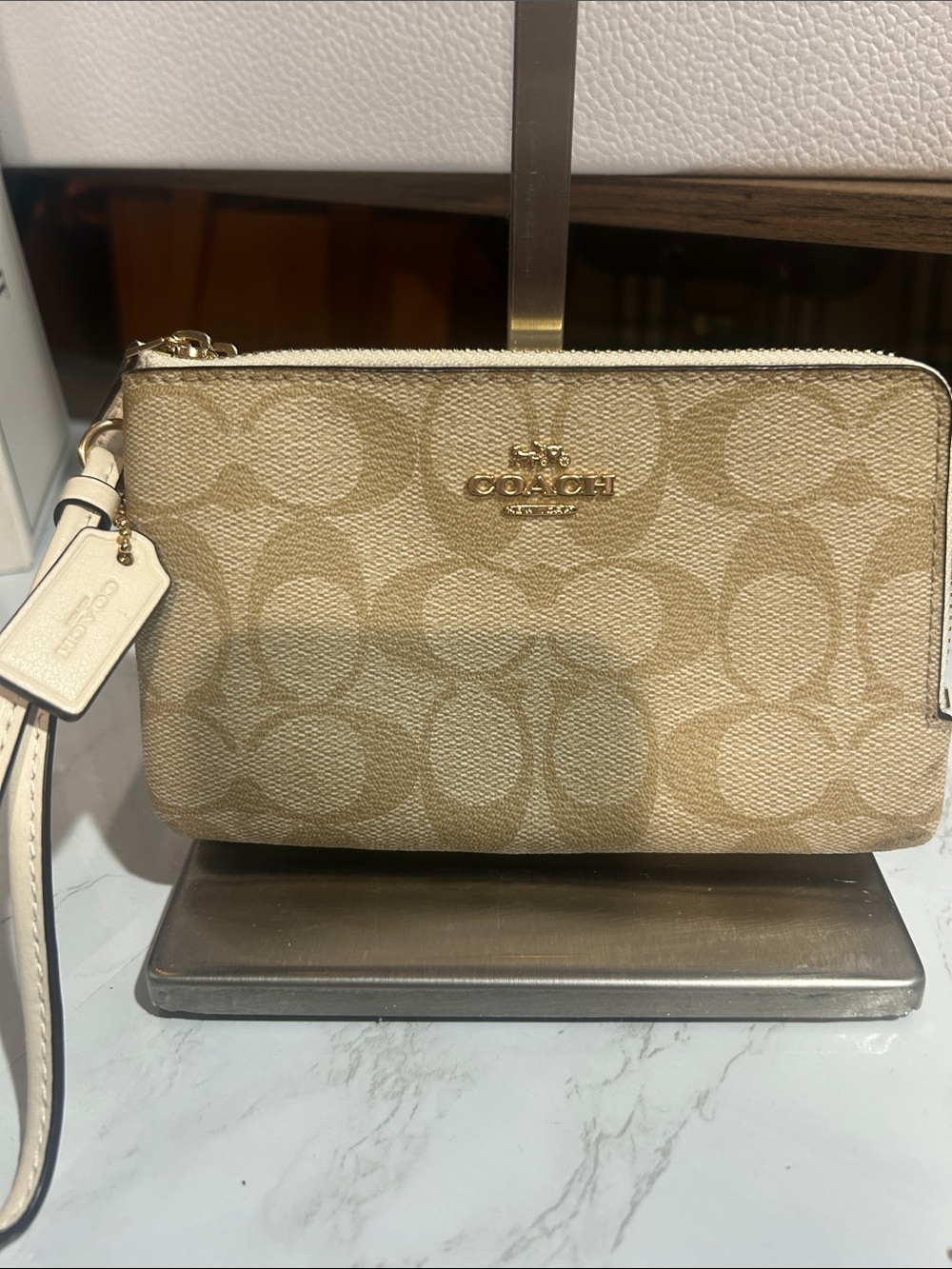 Coach Beige & Chalk Signature Canvas Wristlet